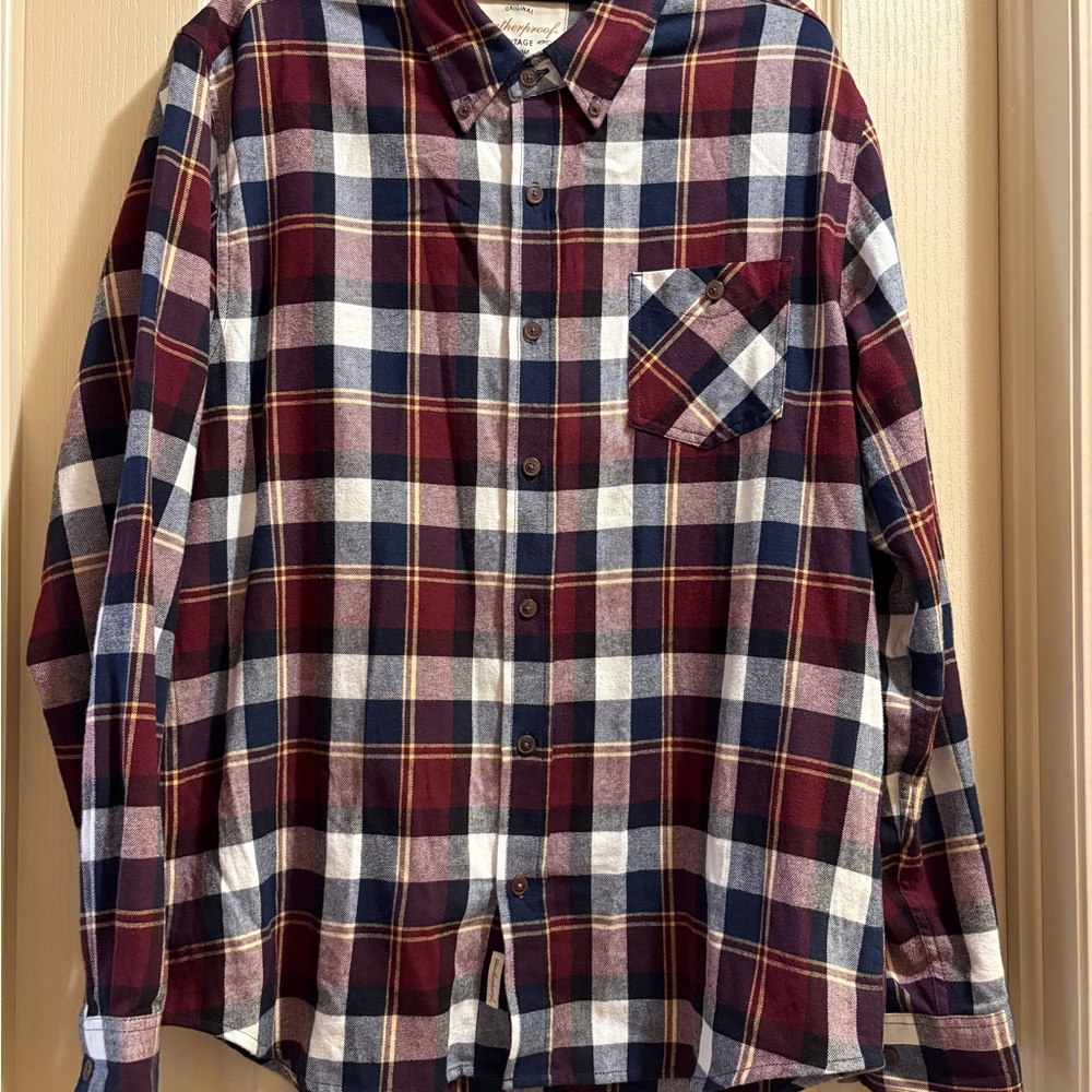 Weatherproof Men's Plaid Shirt - Burgundy, Navy, and White